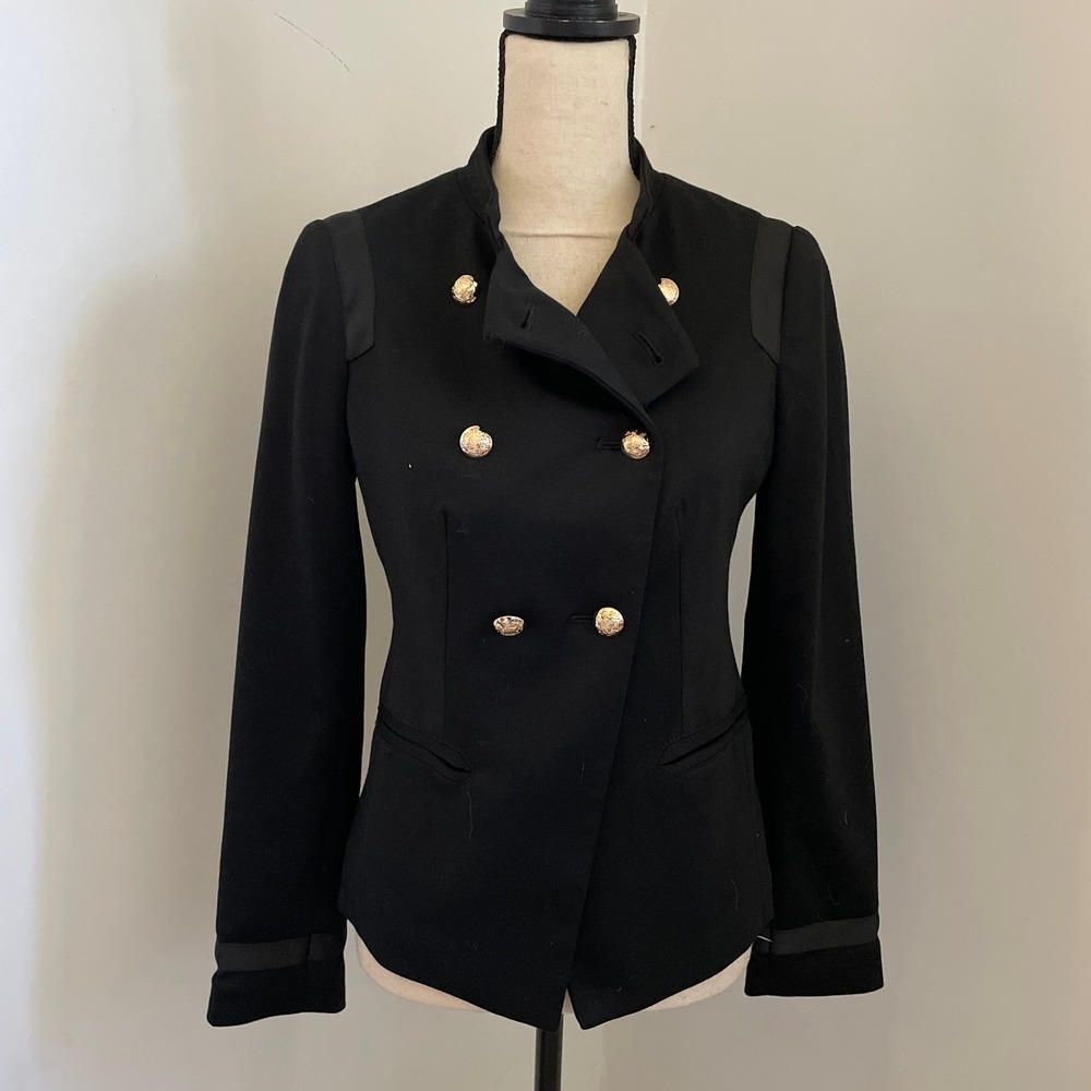 The Limited Black Military Blazer sz XS Jacket Office Chic Preppy Dark Academia